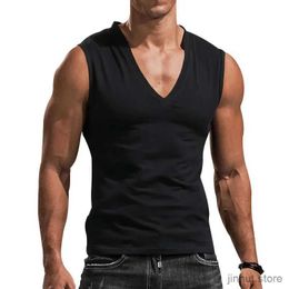 Men's T-Shirts Mens V-neck Vest Gym Muscle Fitness Training Breathable Leisure Sports T-shirt Fashion Solid Color Sleeveless Pullover Vest