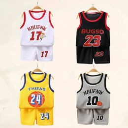 Children Sets Summer Sleeveless Basketball Tshirts Shorts for Clothing Quickdrying Sport Tank Tops Kids Clothes 240410