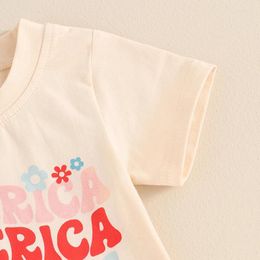 Clothing Sets 4th Of July Toddler Girls Outfits Letter Print Crew Neck Short Sleeve T-Shirts Stripe Stars Flare Pants 2Pcs Clothes Set