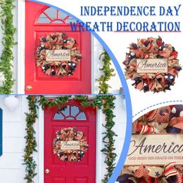 Decorative Flowers Wreath Window Suction Cups Independence Day Porch Decoration Front Door Outdoor Hanging Artificial Wreaths For