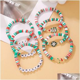 Beaded Heishi Clay Bead Bracelet Set Women Colorf Stackable Vinyl Disc Polymer Stretch Bracelets Preppy Bohemian Summer Beach Charm Je Dh5Um