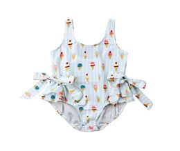 Toddler Ice Cream Print One Pieces Suit Baby girl Summer Beachwear Kid Baby Girl Swimwear Bow Swimsuit Swimming Clothes2968613