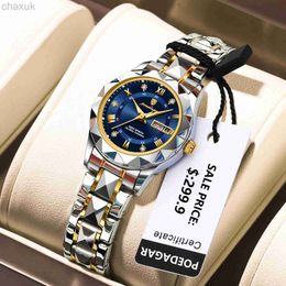 Wristwatches POEDAGAR Luxury Ladies Dress Watch Luminous Waterproof Week Date Woman Wristwatch Stainless Steel Women Quartz Watches reloj+box d240417