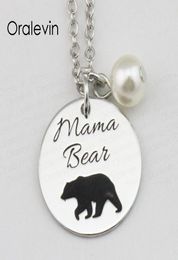 Metal Stamping Ideas MAMA BEAR Inspirational Hand Stamped Engraved Charm Pendant Chain Necklace Gift Jewelry18Inch22MM10PcsLot1469461