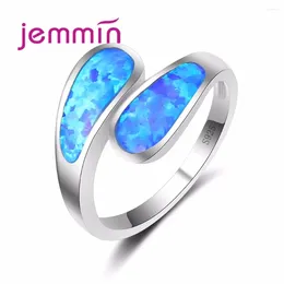 Cluster Rings Silver Colour Wedding Party Jewellery Ring Parure Bijoux Unique Design Blue Fire Opal For Women Men