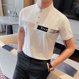 Men's Polos Korean Fashion Spliced Polo Shirt For Men Summer Lapel Short Sleeve Casual T-shirts Business Social Tee Tops M-4XL