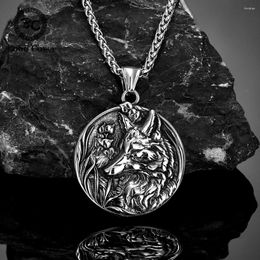 Pendant Necklaces Stainless Steel Norse Rune Odin's Wolf Necklace Men Viking Head Talisman Vintage Scandinavian Jewellery Punk Boy Gift