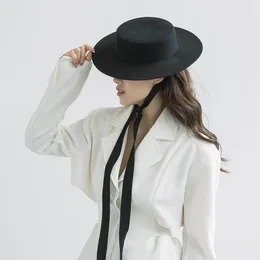 Berets 202411-HH2030 Ins Chic Classic Winter Wool Black Flat Fashion Show Mode Lady Fedoras Hat Cap Women Leisure Panama Jazz