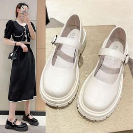 Dress Shoes Mary JaneShoes Women 2024 Summer Japanese Student Single With Skirt Chunky Heels Increase Platform Small Leather
