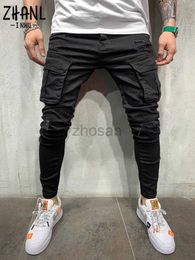 Men's Jeans Men Stretchy Multi-pocket Skinny Ripped Mens Slim Fit Jogger Pencil Pants 2021 Fashion jeans Sweatpants Hip hop Trousers d240417