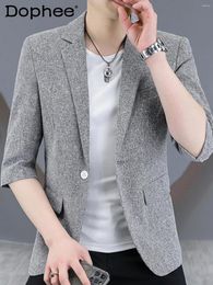 Men's Suits Fashion Slim Fit Small Business Suit Jackets 2024 Half Sleeve Summer Thin Breathable Handsome Jacket Youth Coat