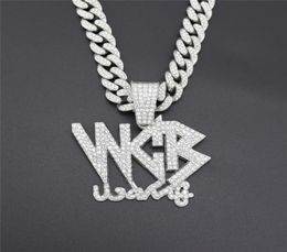 New Bling Iced Out Cubic Zircon Cuban Link Chain Letter WCB Pendant Necklace For Men Hip Hop Jewelry Gift Drop6037176