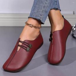 Casual Shoes 2024 Women Brand Designer Woman Square Toe Japanned Leather Flats Vintage Narrow Band Loafers Luxury For