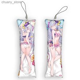 Keychains Lanyards 4x12cmBlue Archive Anime Dakimakura Mini Keychain 2 Side Small Pillow Pendant Cute Gift Shirasu Azusa Keychain Bag Ornament Y240417