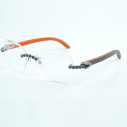 Micro cut fashionable transparent lenses with Blue Bouquet diamond 8300817 with natural orange or black or peacock wood leg size 18-135 mm