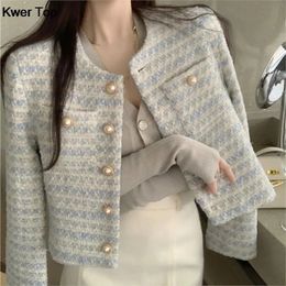Donne Fashion Elegant Tweed Jackets Korean Solid Colore Single Blazer Blazer Autunno Vintage Short Coat Abbigliamento 240417