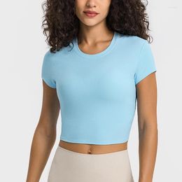 Active Shirts Logo Printed Women Gym Yoga Striped Rib T-shirt Short Sleeve Top Sport Fitness Sportswear Stretch Breathable Shirt