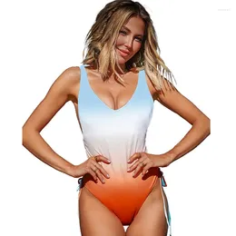 Women's Swimwear One Piece Sexy Bikini Sets Gradual Change Deep V Neck Slim Swimsuits Bathing Suit Beachwear Monokini Swimming Clothing