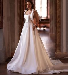 Einfaches ärmelloses Hochzeitskleid 2024 Chic Bogengurte A-Line Open Back Bride Kleid Party Prinzessin Vestido de Noiva