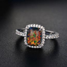 Ring WholesaleEurope and the United States new simple multicolor opal opal ring fashion big inlaid zircon jewelry