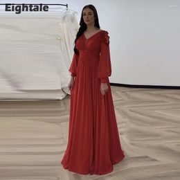 Party Dresses Eightale Red Evening V-Neck Appliques Beaded Long Sleeves A-Line Chiffon Prom Gown Vestidos De Gala Mujer