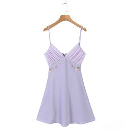 7038 Summer Womens Style Strap V Neck Flower Embroidered Back Butterfly Lace Up Dress