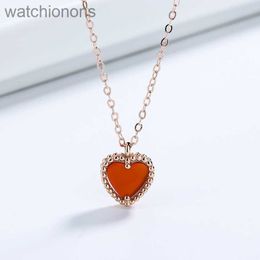 AAA high version vanclef clover necklace original brand logo Temperament Love Red Natural Agate S925 Sterling Silver Necklace for High Quality Jeweliry Gift