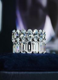 2019 Luxury Jewellery 925 Sterling Silver Emerald Cut White Topaz CZ Diamond Gemstones Eternity Women Wedding Engagement Ba5092921