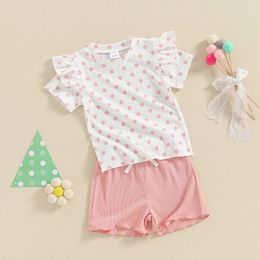 Clothing Sets Toddler Baby Girl Summer Clothes Dot Ruffle Short Sleeve T-Shirt Tops Ribbed Shorts 2Pcs Outfits Set