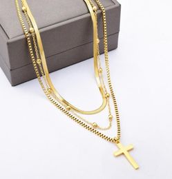 Chokers Multi Layer Bone Chain Necklace Fashion Three-layer Cross Pendant Titanium Steel Sweater1076449