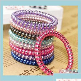 Hair Rubber Bands Hair Rubber Bands Ring Telephone Wire Cord Punk Coil Elastic Band Ties Rope Girls Headwear Accessories Scrunchies W6 Dhtpk