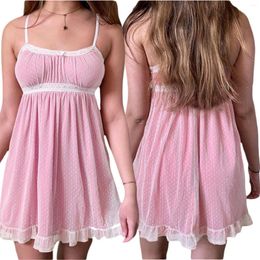 Casual Dresses Y2k Kawaii Pink A-line Dress 2024 Summer Women Lace Mini Sundress Fashion Harajuku Sweet E Girl Clothes Streetwear
