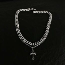 designer necklace Double-layer cross necklace boy hip-hop Cuban chain folding belt female personality sweater neck chain pendant