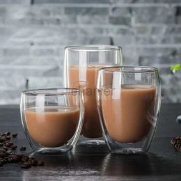 Mugs Transparent glass double-layer cup Household glass cup with handle Household insulated tea cup 240417