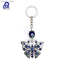 مفاتيح حبلات Lucky Eye Sploy Butterfly keychain keychain الأزرق الأتراك الشر الحرة حبة مفتاح كيس سيارة Keyring llavero porte cl y240417