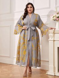 Ethnic Clothing Plus Size 4XL Kaftan Women Embroidery Beaded Belted Maxi Party Dress Muslim Abaya Turkey Caftan Marocain Robe Dubai Abayas