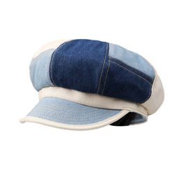 Berets Idopy Washed Denim Newsboy Cap 8 Panel Baker Boy Striped Travel Photography Flat Hat Cabbie Driving Jean Painter Beret d24417