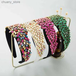 Headbands Luxury Baroque Full Diamonds Headbands Fashion Hair Accessories For Women Trendy Party Shiny Wide Side Hairband Hair Band Girl Y240417