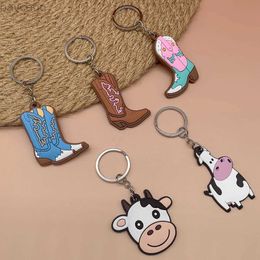 Keychains Lanyards 1PCS PVC Cute Keychain New Arrival Cowboy Boots Wholesale Custom Key Chain Anime Accessories Handbag Pendant Kids Toys Keyholder d240417