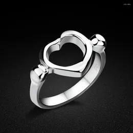 Cluster Rings Size 5-8# Trendy 925 Sterling Silver Women Accessories Elegant Simple Smooth LOVE Heart Party Jewelry Birthday Gifts
