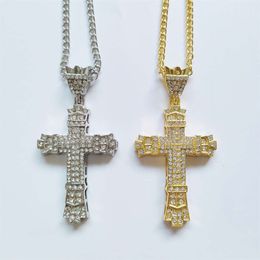 designer necklace Mens hip-hop full diamond cross necklace with diamond cross necklace Cuban hollow out personality pendant