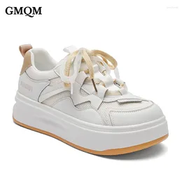 Casual Shoes GMQM Fashion Women Sneakers Genuine Leather Platform Running Flats Breathable Lace-Up Footwear College Student