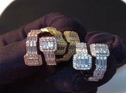 14K Gold Men Ladies Cubic Zirconia Diamond Ring Baguette Square Stones Ring Rosegold Silver Colour Hiphop Jewelry4202353