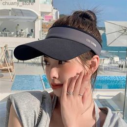 Visor Ladies Spring/Summer Duckbill Cap Versatile Stylish Two-Color Empty-Top för solproof Long Brim Outdoor Sport Sun Hat Y240417