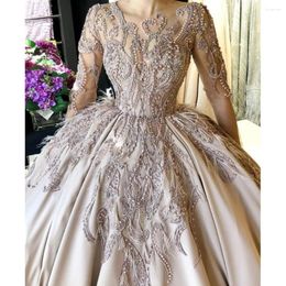 Party Dresses Exquisite O-Neck Long Sleeves Prom Dress With Beading Pearls Tassel Fashion Floor Length Ball Gowns Elegant Evening