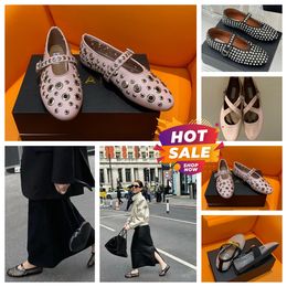 With Box Dress Shoes Designer Sandal slipper slider flat dancing Women round Boat shoes leather GAI riveted buckle shoes size 35-40 black