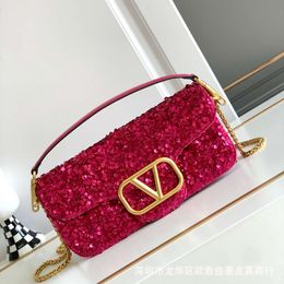 Designer V Evening Bag Bags Lady Beads 2024 Womens Fashion Sequins Purse Handbags Crossbody Chain Small Square Leather High-end BCJD