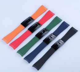 20mm Curved End Watch band and Black Polished Clasp Silicone Black Navy Green Orange Red Rubber Watchband For Rol strap SUB GMT Da4176645