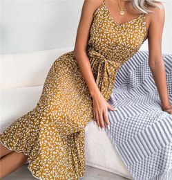 Casual Dresses European And American Sexy Slim-Fit Floral Strap Dress Slip Midi