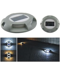 Solar Road Stud Light Aluminum 4LED Outdoor Road Driveway Dock Path Ground Light Lamp Warm White White Light for Outdoor Fence Pa2919553